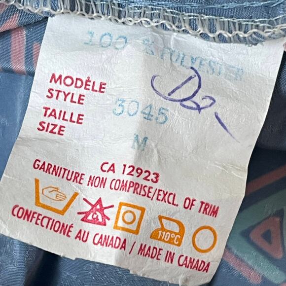 Vintage Blue Abstract Geometric Print Pleated Maxi Skirt Medium Made In Canada - Picture 8 of 8